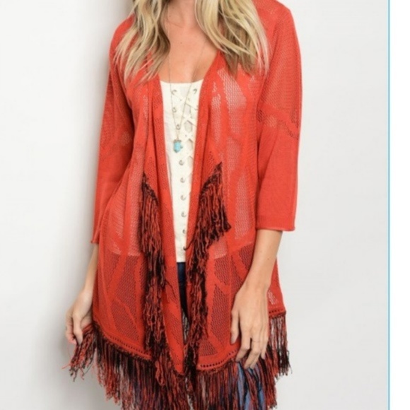 NWT Crochet Knit Aztec Print Cardigan with Fringe - Picture 3 of 3